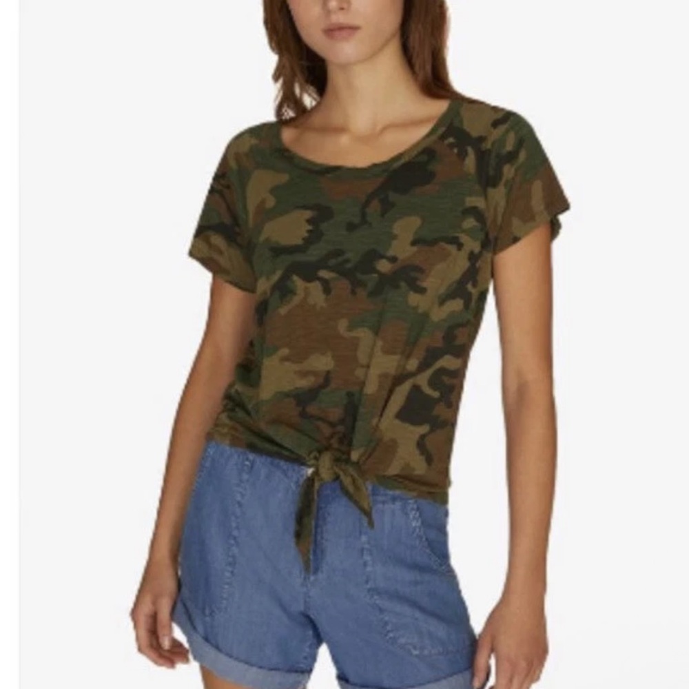 Anthropologie Sanctuary Camo Tie Front Tee Size Small